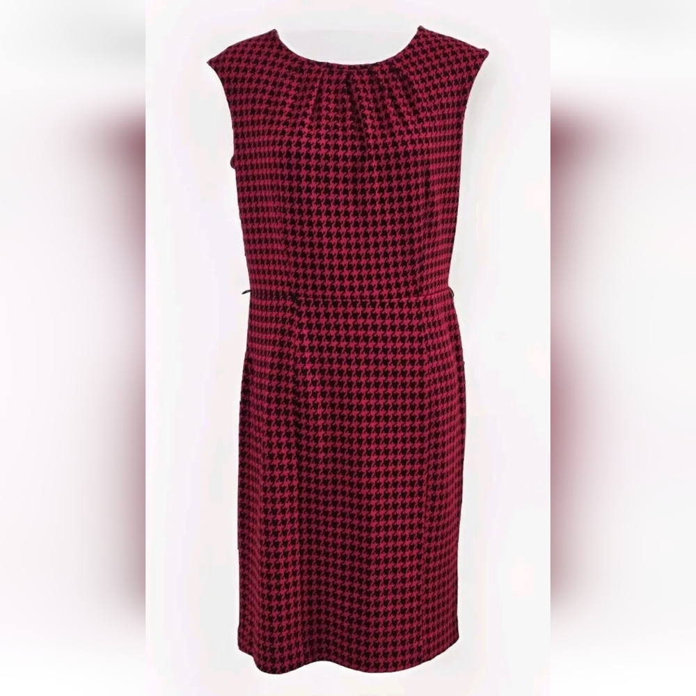 Dana Buchman Womens Sleeveless Houndstooth Black/Red Knee Length Dress Sz 8 EUC